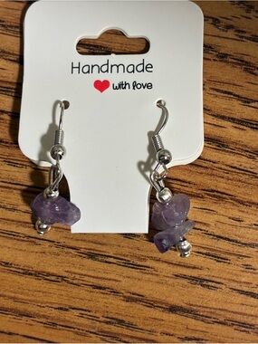 Handmade raw amethyst dangle earrings